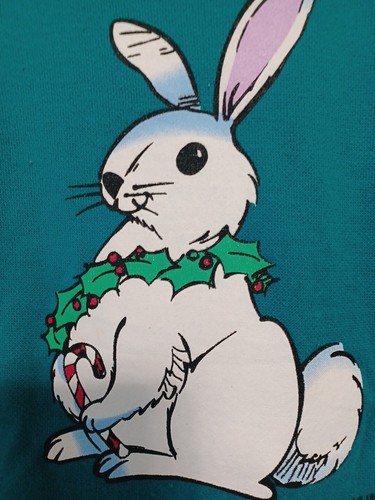 Vintage kids/youth Christmas Sweatshirt Green Bunny Used As-Is - Picture 4 of 8