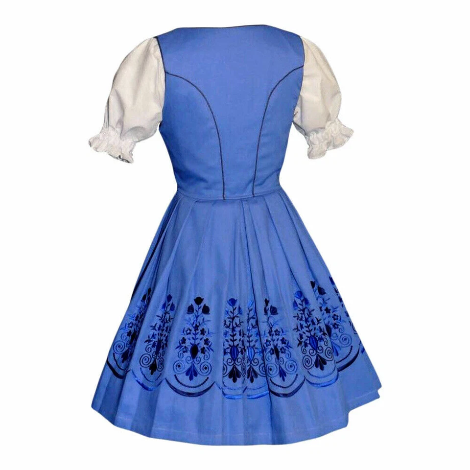 S 8 Vestido Dirndl Alemán Azul + Delantal de Encaje + Top Oktoberfest BORDADO CONJUNTO DE 3 Piezas Foto 3 de 4