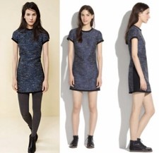 Madewell Shimmer Weave Blue Metallic Black Panel Tweed Shift Dress Wm 8