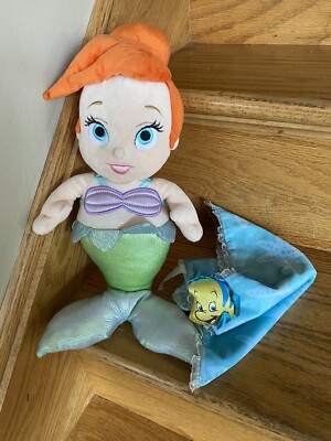 Disney Babies Baby Ariel The Little Mermaid Plush Stuffed Doll Flounder  Blanket