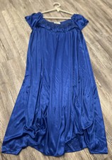Lati Fashion Intimates Collection Blue Shiny 100 Nylon Roses Lace Night Gown M