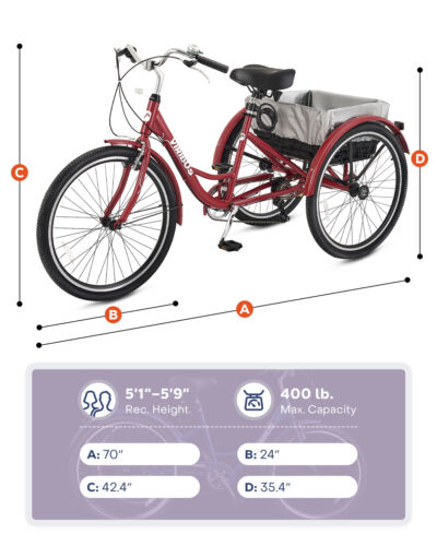 Secondhand 26''Adult Tricycle 7 Speed 3 Wheel Bikes w basket 2 Chains Trike - Picture 3 of 15