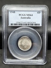 AUSTRALIA 1948 SIXPENCE  PCGS GRADED MS64 COIN .