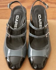 Carel Paris Gray & Black Patent Leather Mary Janes Slingbacks  EU 36 (US 6/UK 4)