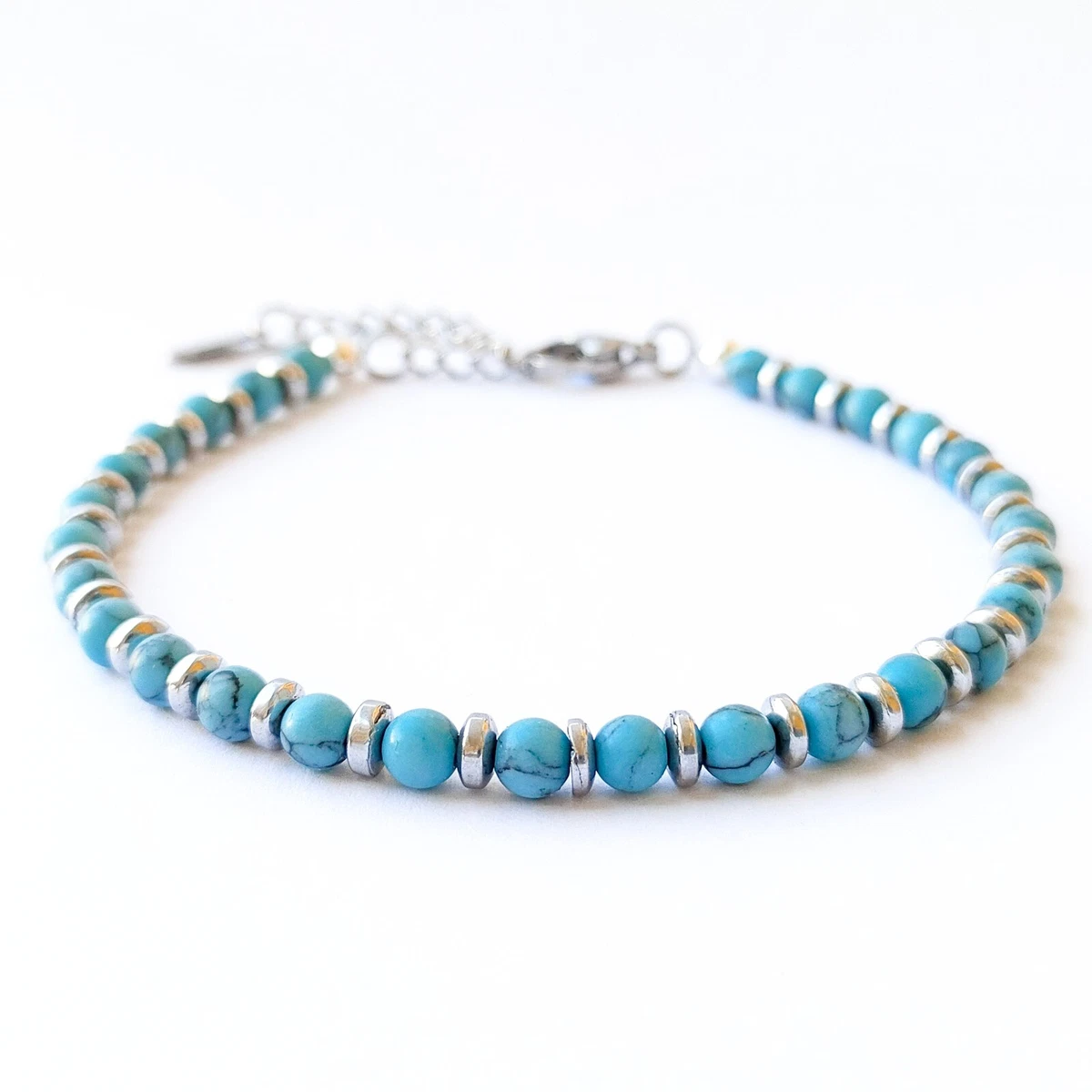 Unique Gems Buddha Stainless Steel - Bracciale da donna con pietra naturale, 5mm, ipoallergenico, qualità gioielliere, 16-20cm, acciaio inossidabile, turchese