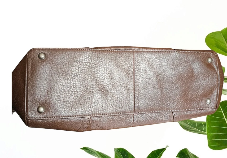 Bolso de Hombro Perlina Cuero Marrón Grande Cartera Astilla Herrajes Foto 2 de 4