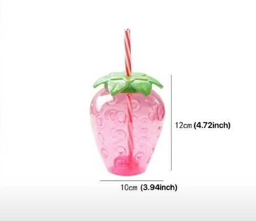 New Cute Transparent Strawberry Shape Portable Cup Lovely Straw Pendant Strap - Picture 2 of 7