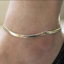 Genuine 18K Yellow Gold Filled Tarnish-Resist 3 mm Herringbone Chain Anklet L5CA