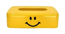 Vintage SMILEY FACE Kleenex TISSUE BOX Happy Holder COVER Yellow Retro 1970s MOD