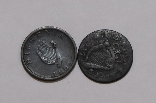 🧠🇮🇪 IRELAND HALF PENNY 1769 + HALF PENNY 1805 B85 #9 M26