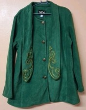 Bob Mackie Wearable Art Fleece Coat Green Long Lapel Collar Scarf New Size Large