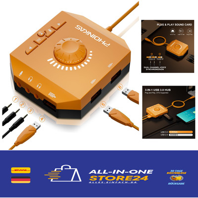 Phoinikas T10 USB Audio Adapter Soundkarte Stereo PC Mac Laptop Externe Karte