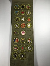 22 1950's Type E Merit Badge Forestry nature leather work firemanship BSA Sash