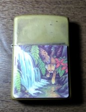 Vintage Zippo Brass Lighter, KX, Leopard Nature Theme, Made In USA, Used.