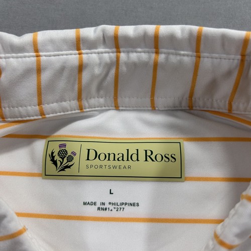 Donald Ross Polo Shirt Mens Large White Orange Striped Performance Golf Stretch - Picture 7 of 8