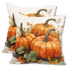 Thanksgiving Day Fall Pillow Covers 18x18 Inch Set 18" x 18" Pack of 2 Orange