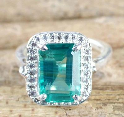 Bi Couleur Parti Saphir 13.78 Carat Émeraude Naturel Coupe Gemme Bague Certifié - Photo 1/4