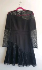 WHISTLES Lois Pleated Black Lined Dress UK 10 Unique Mesh Lace Arm Chest Inserts