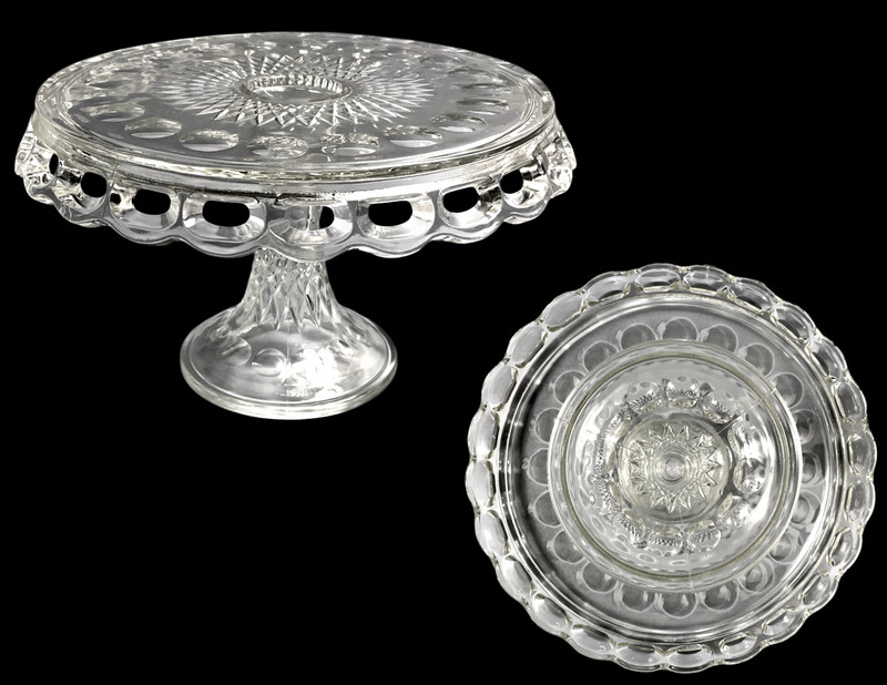 OBO🍰✨🍹MCKEE PLYMOUTH THUMBPRINT GLASS CAKE STAND PEDESTAL PLATE with RUM WELL