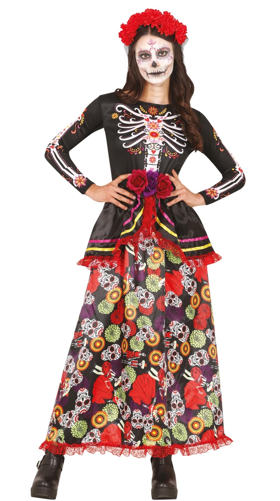 | Disfraz Catrina Adolescente 1416 Años Vestido y Diadema Halloween, Día de Muertos...
