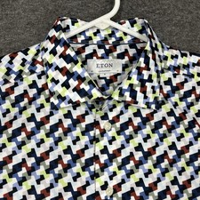 Eton Contemporary Dress Shirt Mens 43 / 17 XL Geometric Multicolor 100 Cotton