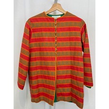 VTG ANNE KLEIN Size 6 Saks Striped Woven Blazer Jacket Red Orange Green