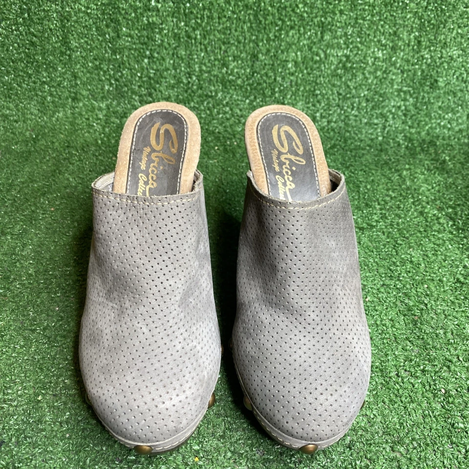 Zuecos de tacón alto de cuero gamuza gris colección vintage Sbicca para mujer talla 39/8M Foto 2 de 4