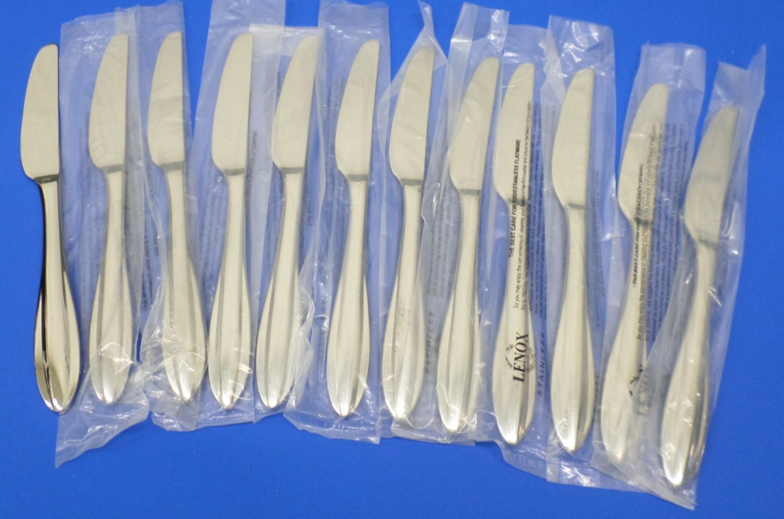 12 - Lenox SCULPT Glossy Pointed Tip 18/10 Stainless Flatware 9" DINNER KNIVES