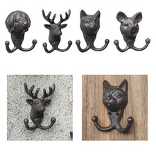 Porte-manteau fonte avec tête d'animal et deux crochets - Accessoire rustique