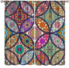 Boho Floral Curtains Bohemian Colorful Mandala Flowers Print Theme Blackout R...