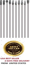 10 Pcs 1/8" Long Shaft Tungsten Carbide Burrs Set Kit Bits 4.5" Shank...