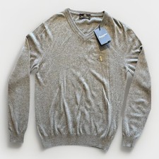 AQUASCUTUM Men’s Grey  V neck - Wool Blend V Jumper Tartan Logo - Large 