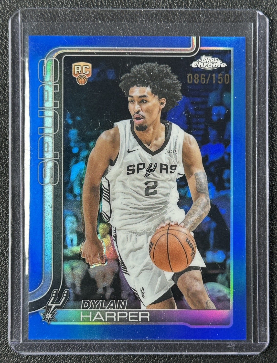 DYLAN HARPER 2025-26 TOPPS CHROME #252 ROOKIE BLUE REFRACTOR RC 86/150 SPURS