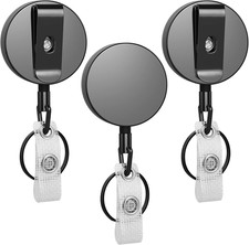3-Pack Heavy Duty Retractable Badge Reels with Belt Clip, Metal