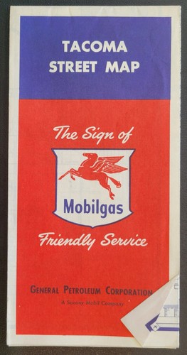 Vintage Tacoma Street Map - Mobilgas - Rand McNally - Washington - Early 1950s