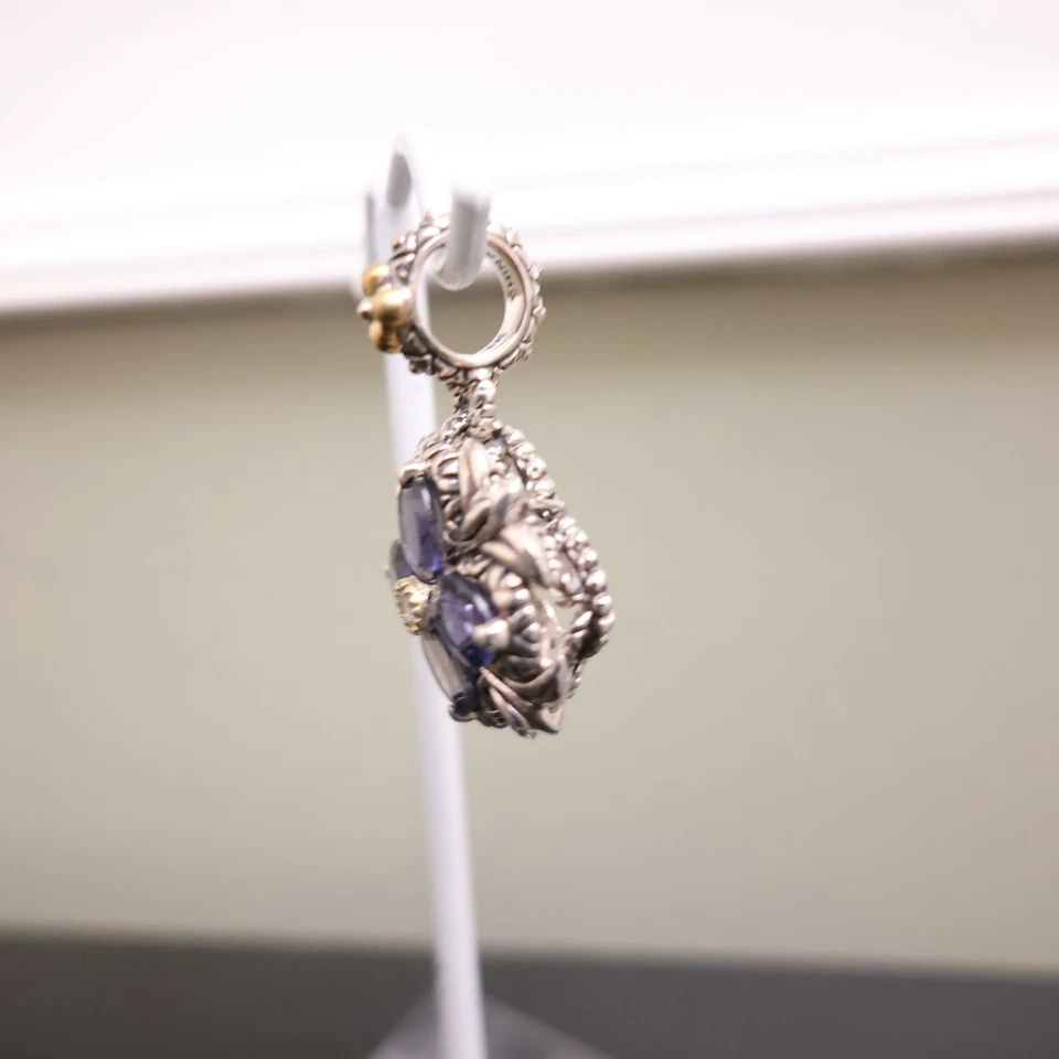 Pingente Barbara Bixby flor ametistas roxas e topázio prata esterlina ouro 18K - Imagem 3 de 4