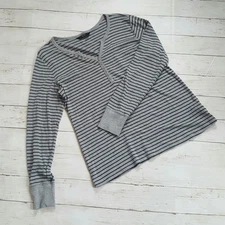 Y2k BCBG paris black stripe henley Long Sleeve Top Plus Size 2xl Normcore Grunge