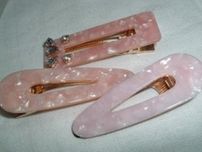 3 Marbled Pink Lucite 3" Hair Clips