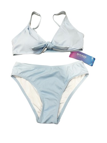 Girls Light Blue Ribbed Bikini Set Adjustable Tie Front Two-Piece Swimsuit Sz 8 - Picture 6 of 8