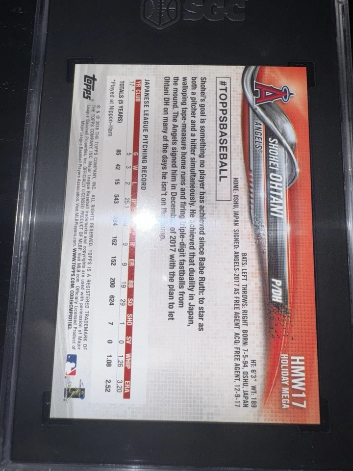 2018 SHOHEI OHTANI Topps Holiday Mega Box ROOKIE RC #HMW17 SGC 10 GEM MINT 🔥 - Image 4 of 4