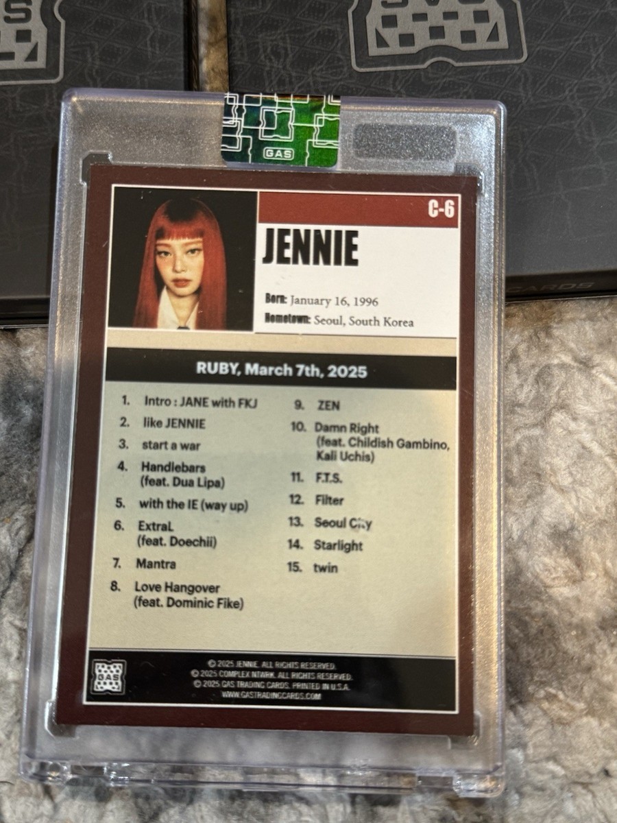 JENNIE x Complex x GAS Trading Card Limited Edition Base BLACKPINK