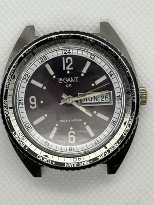 Vintage LeGant QS World Timer Watch Swiss Made Selfwinding 1970s