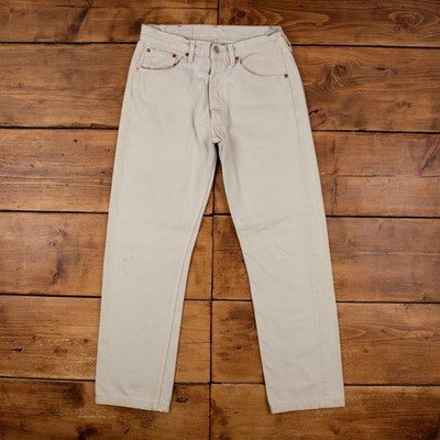 Vintage Levis 501 Hose Pants 31x34 Herren 90er Creme Beige Chino Jeans
