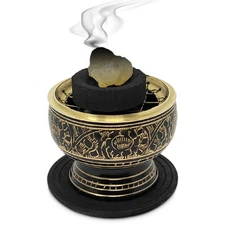 Black Brass Charcoal Screen Incense Burner with Wooden Coaster Decor Gift