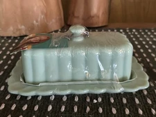 Jadeite Pioneer Woman Timeless Beauty Butter Dish Green w/ Lid Cottage Core Jade