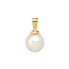 14k Yellow Gold Pearl Pendant for Women Round White Cultured Shell Cap Charm