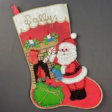Bucilla Felt Stocking Jeweled Fireside Santa Christmas 32224 Finished SALLY