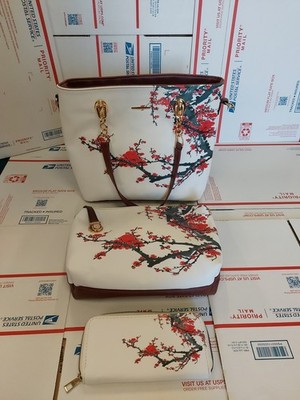 Red and White Oriental Print Handbag