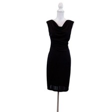 David Meister Ruched Sheath Drape Neckline Black Mini Casual Silhouette Dress