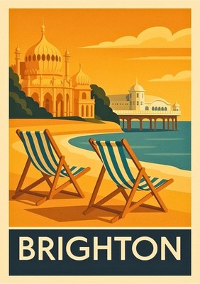 Brighton East Sussex Art Deco Reise Poster Stil ungerahmtes Wandbild